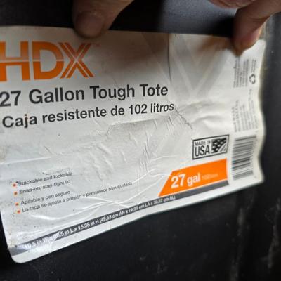 Four HDX Storage totes with yellow lids - 27 gallon