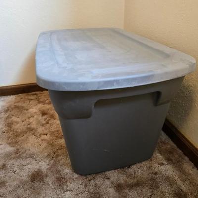 Four storage totes with lids - various sizes
