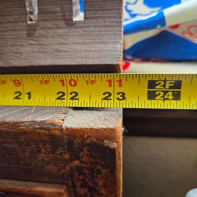 Antique wood inlay hand carved framed mirror with a small shelving unit