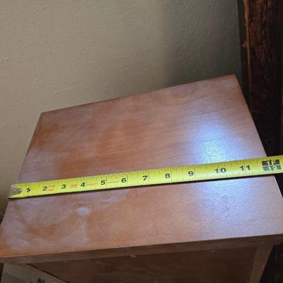 Antique wood inlay hand carved framed mirror with a small shelving unit