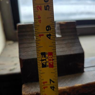 Antique wood inlay hand carved framed mirror with a small shelving unit