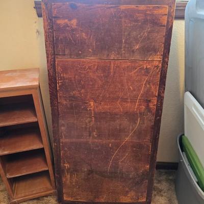 Antique wood inlay hand carved framed mirror with a small shelving unit