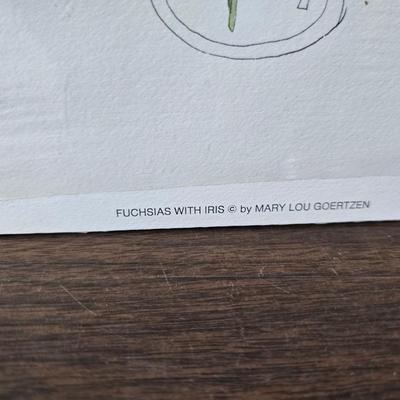 Two vintage prints featuring the "Daffodils" illustration by artist Mary Lou Goertzen with matching vases and more