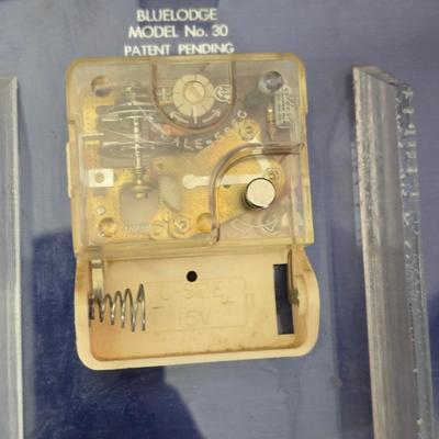 Vintage Marion Kay Masonic Desk Clock Model No. 30 Blue Lodge with etched trinket box and a vase