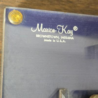 Vintage Marion Kay Masonic Desk Clock Model No. 30 Blue Lodge with etched trinket box and a vase