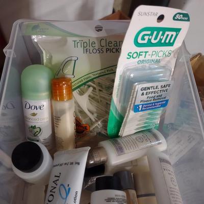 TRAVEL SIZE HYGIENE, FLOSS PICKS, DOVE DEODORANT, HAND LOTION AND MORE!