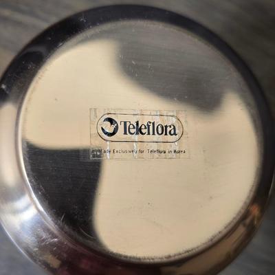 Copper fondu pot with forks a "Le Saucier" copper sauce pot with copper toned tray and mug