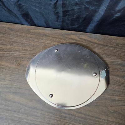 Copper fondu pot with forks a "Le Saucier" copper sauce pot with copper toned tray and mug