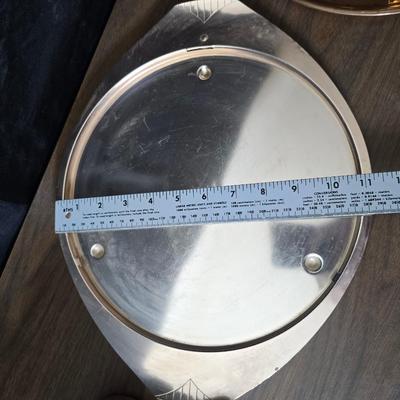 Copper fondu pot with forks a "Le Saucier" copper sauce pot with copper toned tray and mug