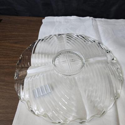 Pressed glass collection of bowls, platters, and candlesticks