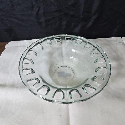 Pressed glass collection of bowls, platters, and candlesticks