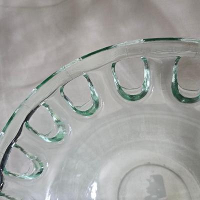 Pressed glass collection of bowls, platters, and candlesticks