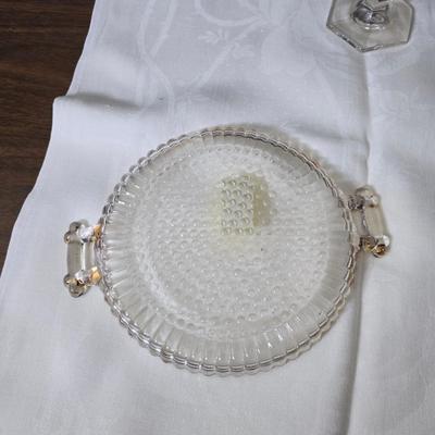 Pressed glass collection of bowls, platters, and candlesticks