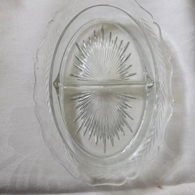 Pressed glass collection of bowls, platters, and candlesticks