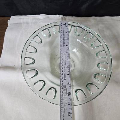 Pressed glass collection of bowls, platters, and candlesticks