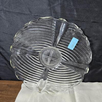 Pressed glass collection of bowls, platters, and candlesticks