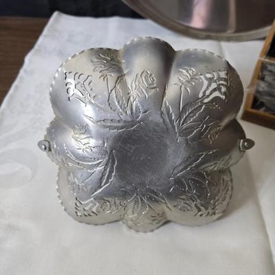 Metalware - trays, basket and divided dish with a collection of new Stainless JAPAN STEAK KNIVES