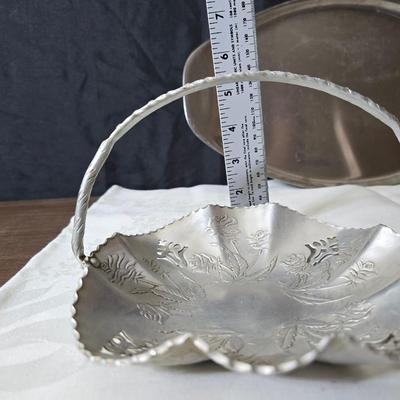 Metalware - trays, basket and divided dish with a collection of new Stainless JAPAN STEAK KNIVES