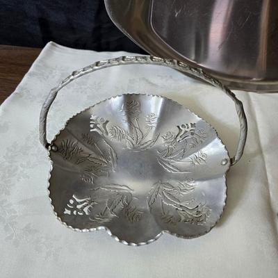 Metalware - trays, basket and divided dish with a collection of new Stainless JAPAN STEAK KNIVES