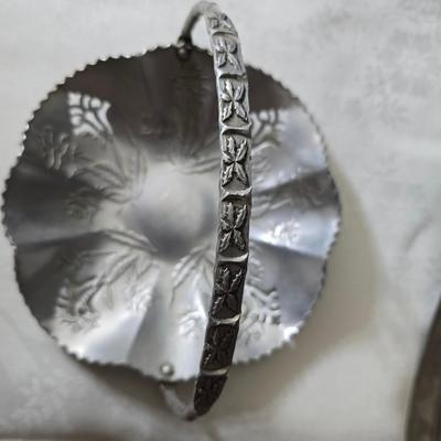 Metalware - trays, basket and divided dish with a collection of new Stainless JAPAN STEAK KNIVES