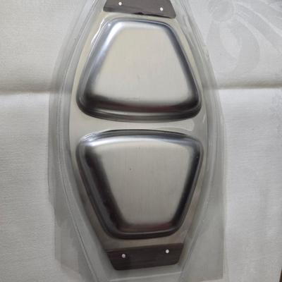 Metalware - trays, basket and divided dish with a collection of new Stainless JAPAN STEAK KNIVES