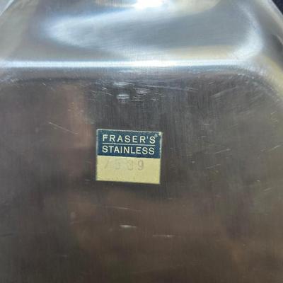 Metalware - trays, basket and divided dish with a collection of new Stainless JAPAN STEAK KNIVES