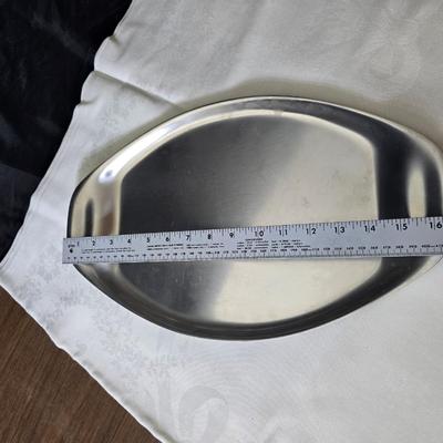 Metalware - trays, basket and divided dish with a collection of new Stainless JAPAN STEAK KNIVES