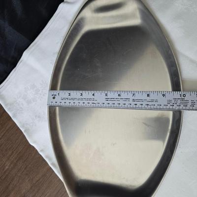 Metalware - trays, basket and divided dish with a collection of new Stainless JAPAN STEAK KNIVES