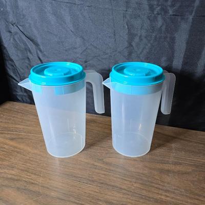 Large collection of water bottles - Great replacements for kids at school - and two plastic pitchers with lids