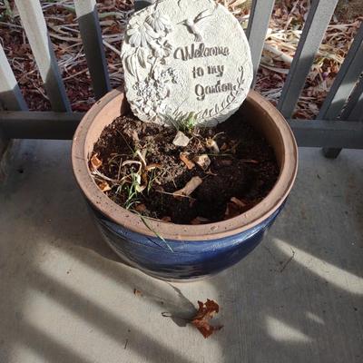 BLUE FLOWER POT, WELCOME TO MY GARDEN STONE