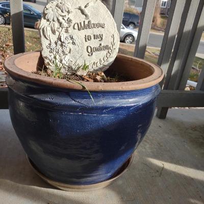 BLUE FLOWER POT, WELCOME TO MY GARDEN STONE