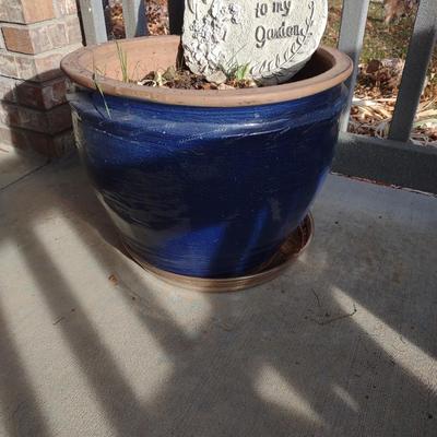 BLUE FLOWER POT, WELCOME TO MY GARDEN STONE