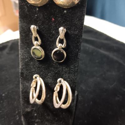 NATIVE AMERICAN CRAFTED STERLING EARRINGS AND SILVER TONE PAIRS