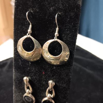 NATIVE AMERICAN CRAFTED STERLING EARRINGS AND SILVER TONE PAIRS