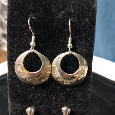 NATIVE AMERICAN CRAFTED STERLING EARRINGS AND SILVER TONE PAIRS