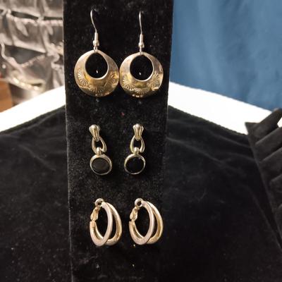 NATIVE AMERICAN CRAFTED STERLING EARRINGS AND SILVER TONE PAIRS