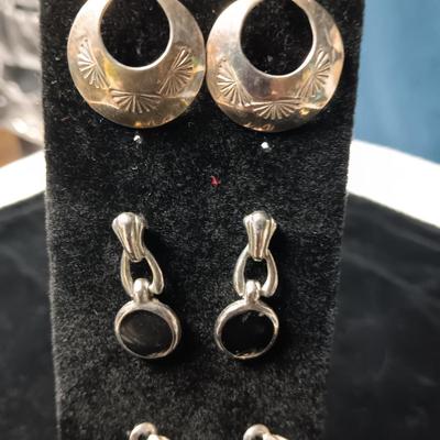 NATIVE AMERICAN CRAFTED STERLING EARRINGS AND SILVER TONE PAIRS