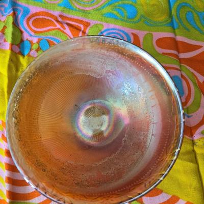 Fire king orange lusterware with a fun & funky vintage tablecloth