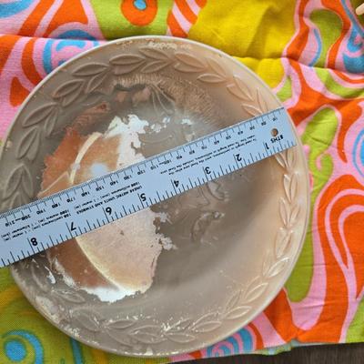 Fire king orange lusterware with a fun & funky vintage tablecloth