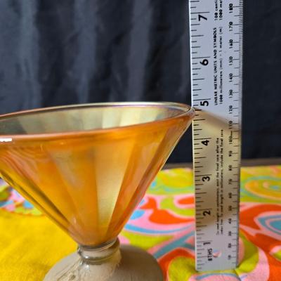 Fire king orange lusterware with a fun & funky vintage tablecloth