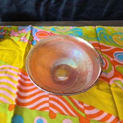 Fire king orange lusterware with a fun & funky vintage tablecloth