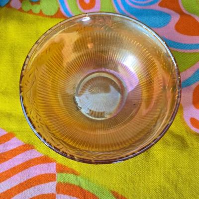 Fire king orange lusterware with a fun & funky vintage tablecloth