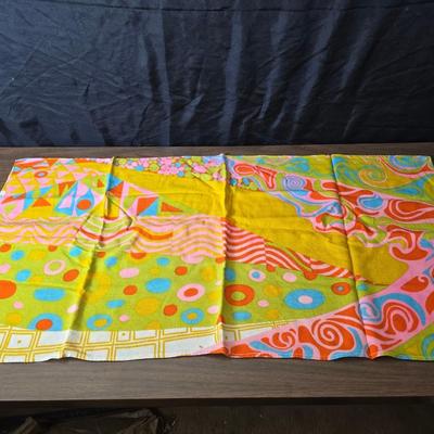 Fire king orange lusterware with a fun & funky vintage tablecloth