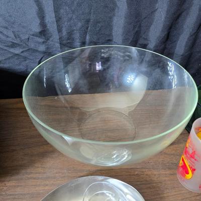 Assorted kitchen items - new ice straw maker - metal & glass dishware - roasting pan and more