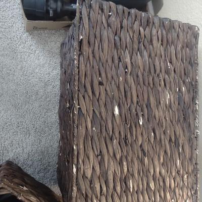 TWO WICKER BASKETS, NIKES SHOES (9) AND SANDALS