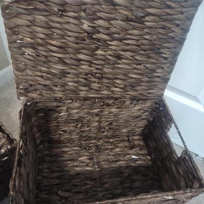 TWO WICKER BASKETS, NIKES SHOES (9) AND SANDALS