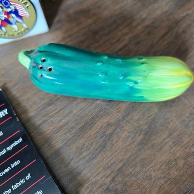 Collection of trinkets and gag gifts -cast Slot machine - iron on flag - Pez pal Pete with no feet -grow a date- horseshoe puzzle - over...