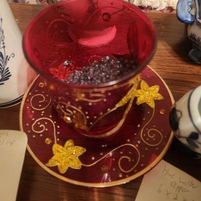 Red and Gold Plate and Cup