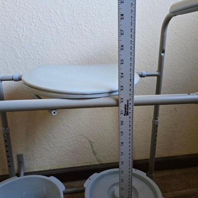 Mobility aide walker and bedside toilet with a vintage glass urinal