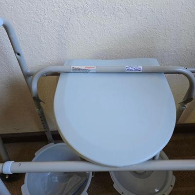 Mobility aide walker and bedside toilet with a vintage glass urinal